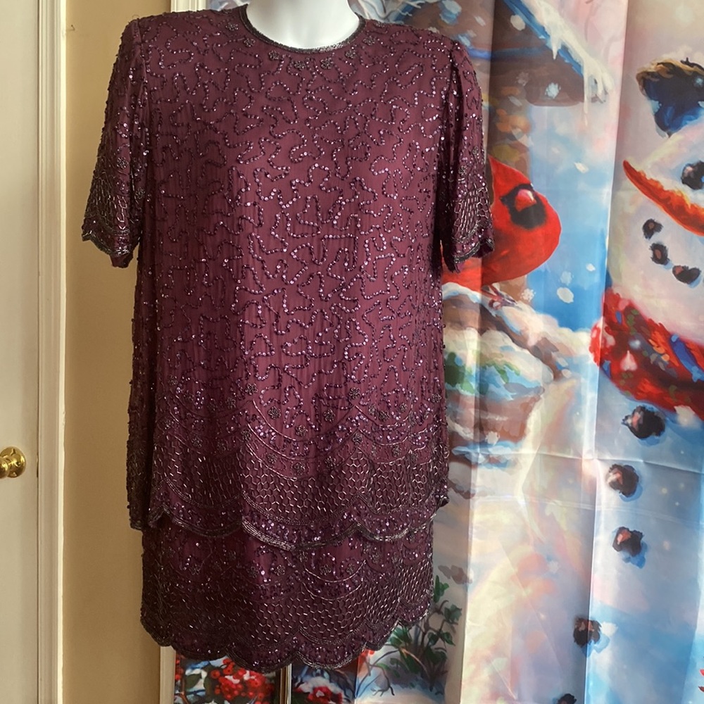 Purple sequins and beaded Cocktail Dress
